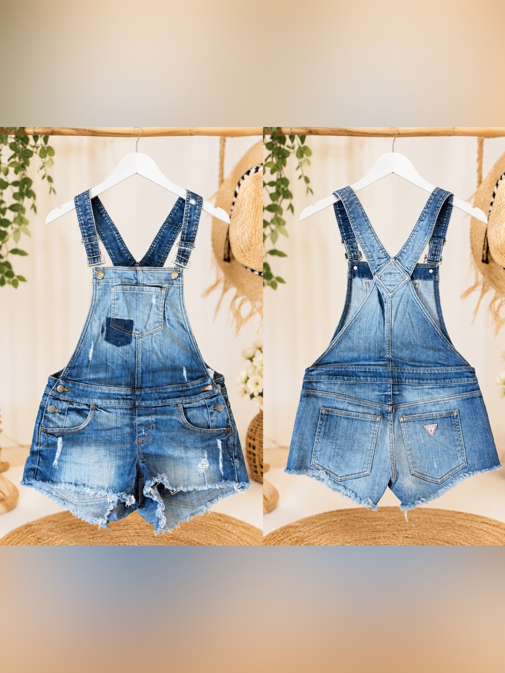 GUESS Jeans Denim Shortalls / Overalls Shorts | Distressed Raw Hem Vinta 💋